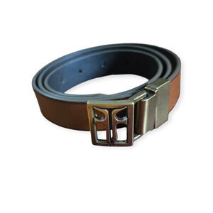 Frye Reversible Leather Belt Cognac and Dark Brown with Gold Logo Size Small‎